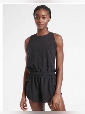 Athleta Run with it Romper Size Small Black